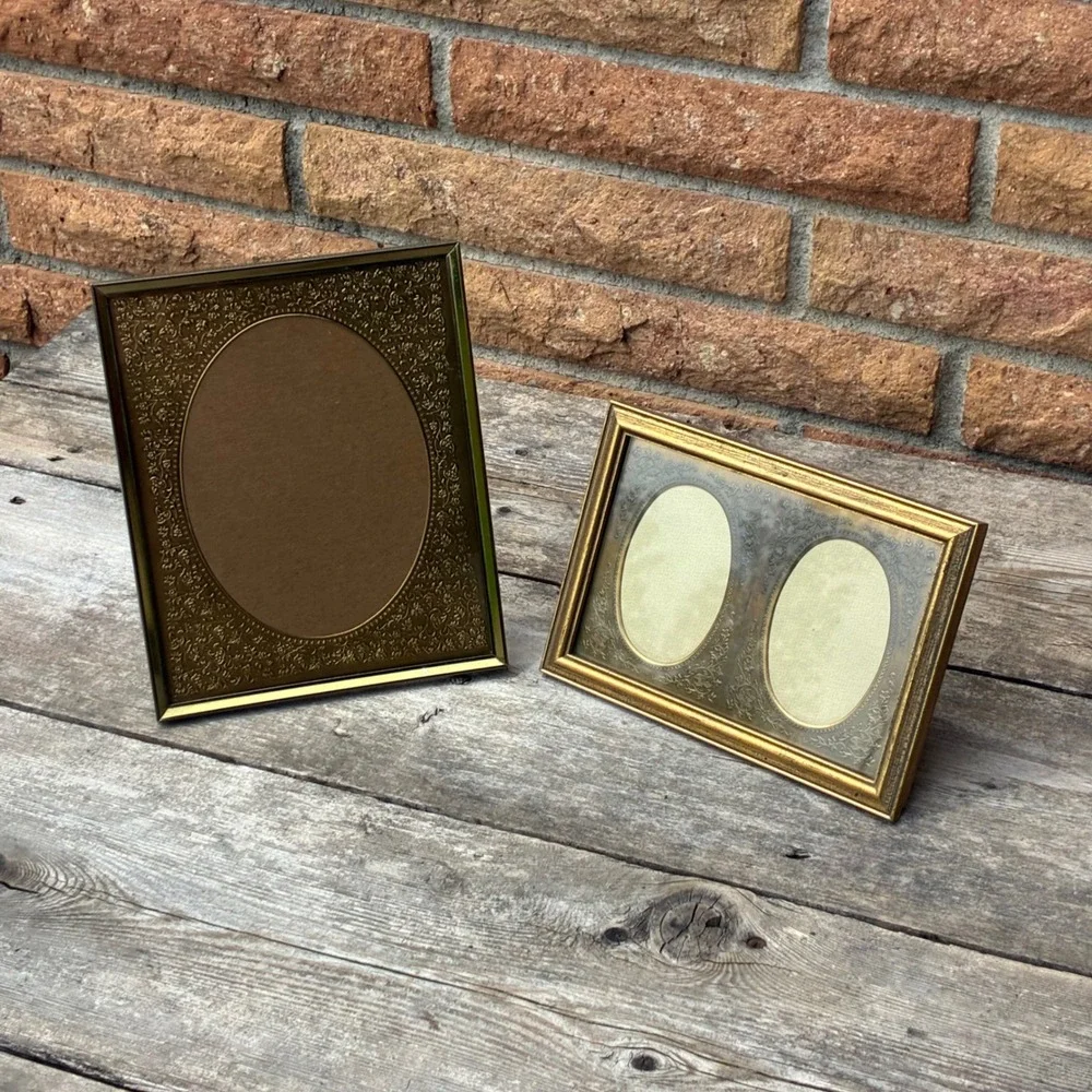 Carr Vintage Gold Tone Oval Picture Frame Set 7x9 5x7 Ornate Filigree Floral